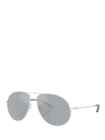 Moncler ME4002 Unisex Aviator Sunglasses, Matte Silver/Mirror Grey