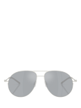 Moncler ME4002 Unisex Aviator Sunglasses, Matte Silver/Mirror Grey
