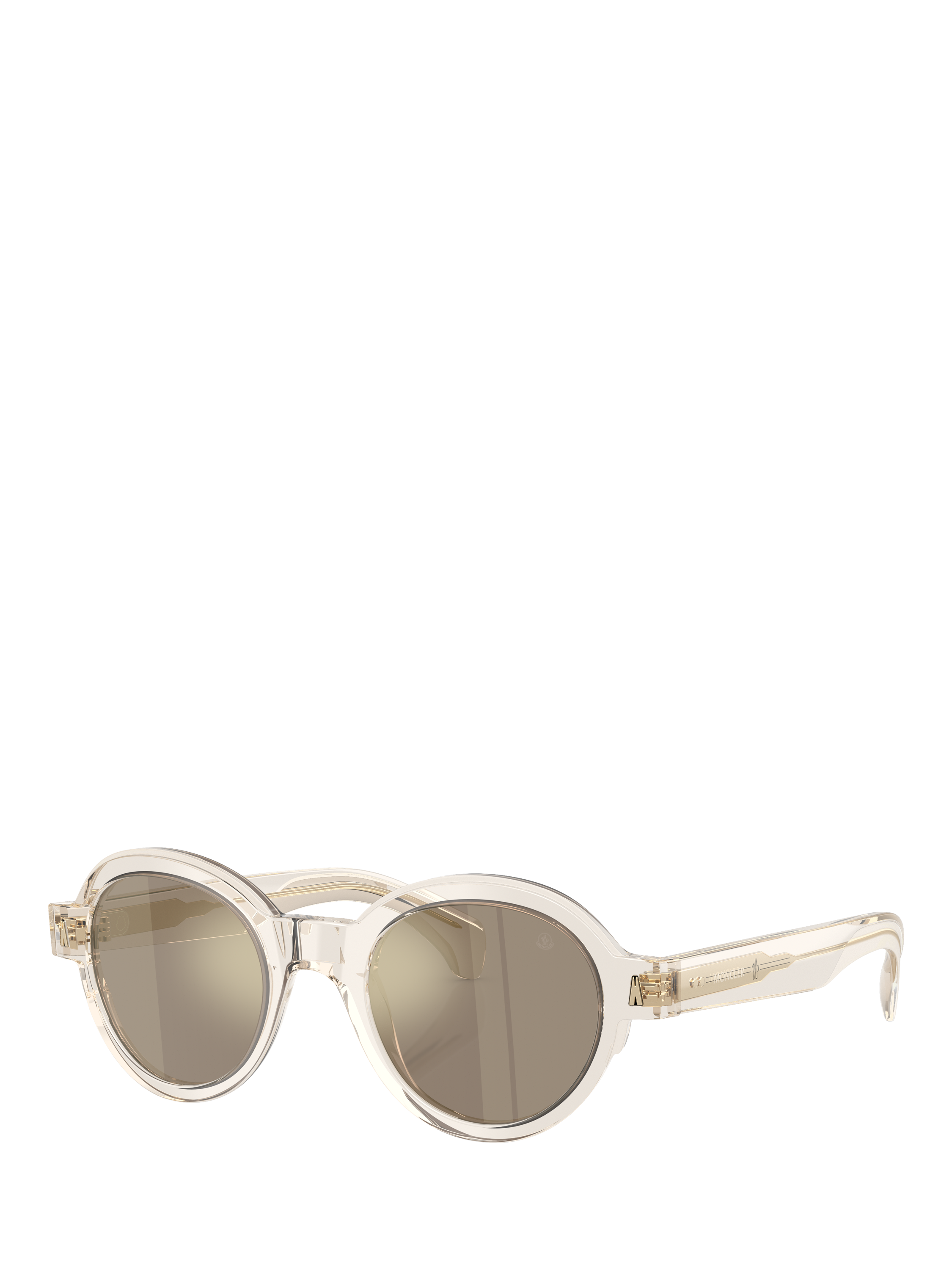 Product image 1 of 5, which shows Moncler ME6003 Unisex Oval Sunglasses, Transparent Butter/Mirror Taupe