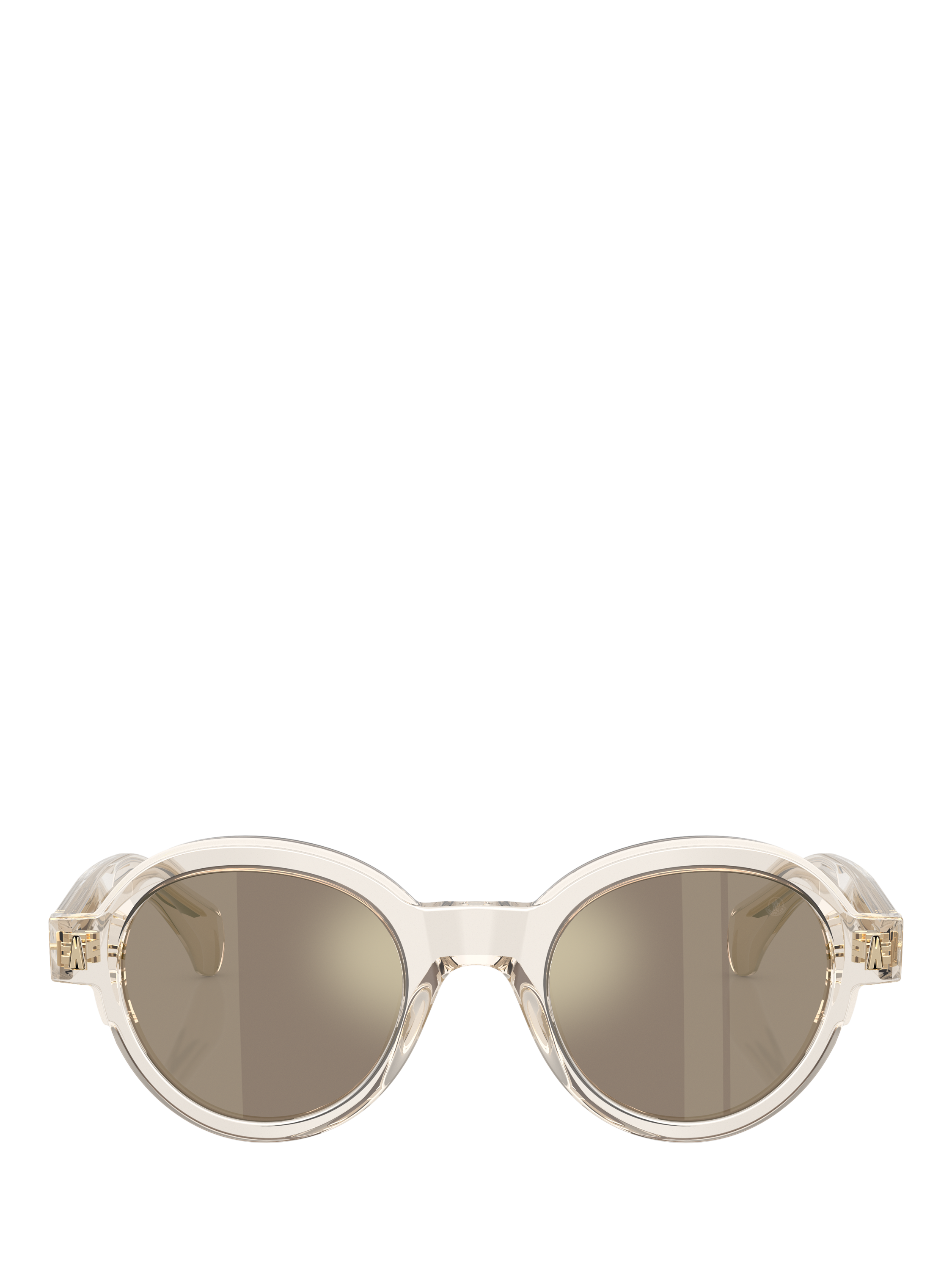 Product image 2 of 5, which shows Moncler ME6003 Unisex Oval Sunglasses, Transparent Butter/Mirror Taupe