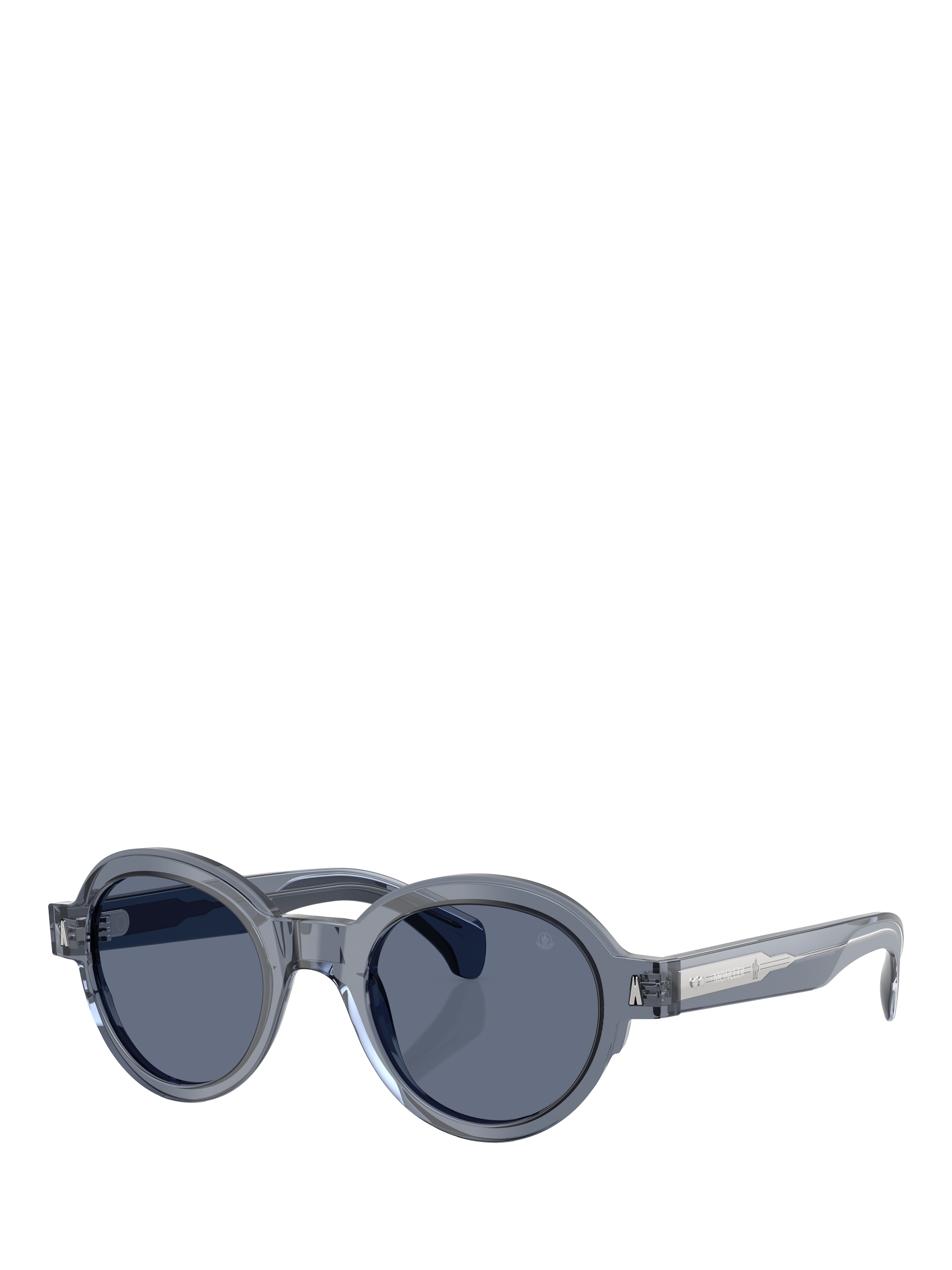 Product image 1 of 5, which shows Moncler ME6003 Unisex Oval Sunglasses, Shiny Transparent Blue/Blue