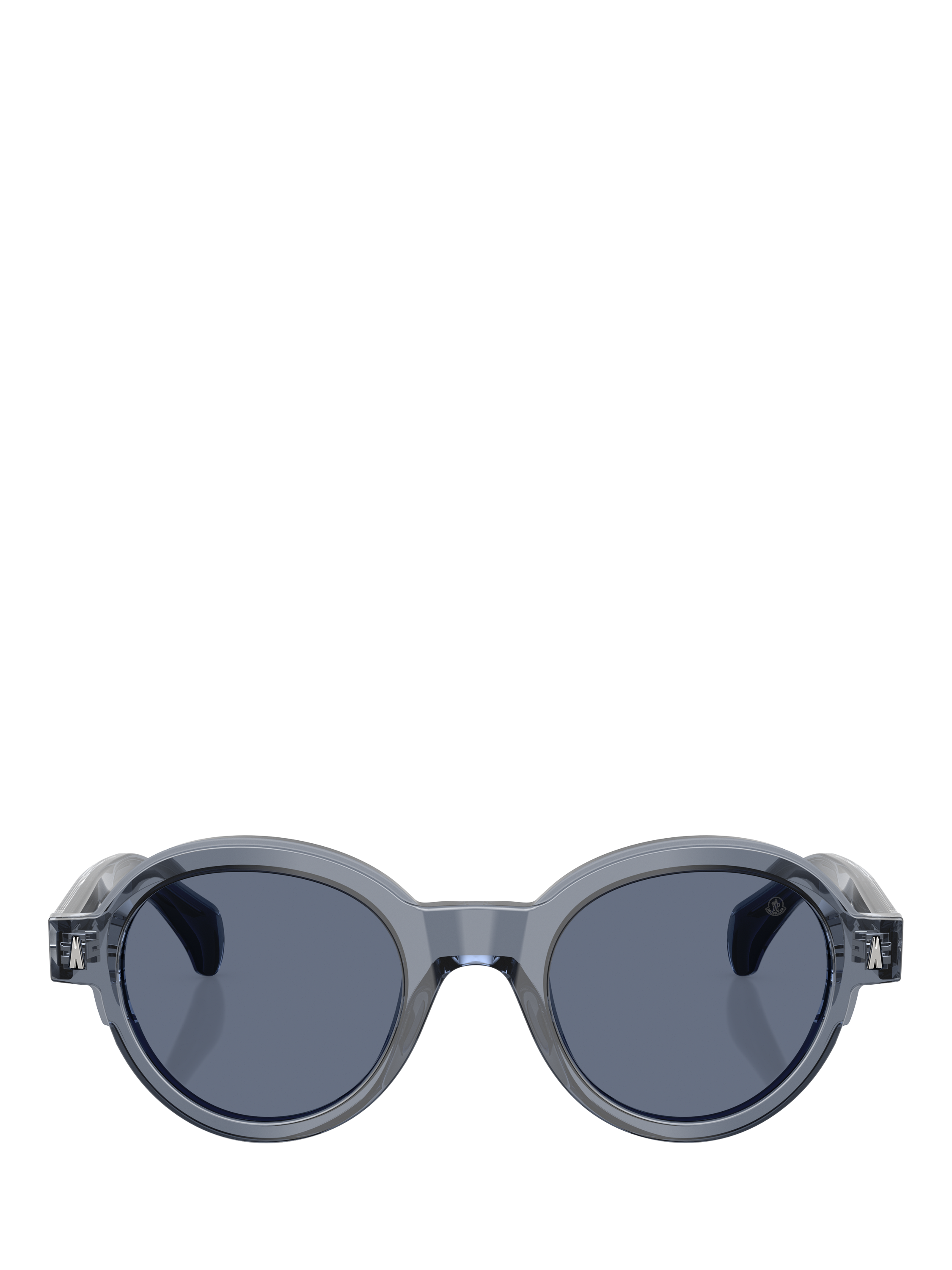 Product image 2 of 5, which shows Moncler ME6003 Unisex Oval Sunglasses, Shiny Transparent Blue/Blue