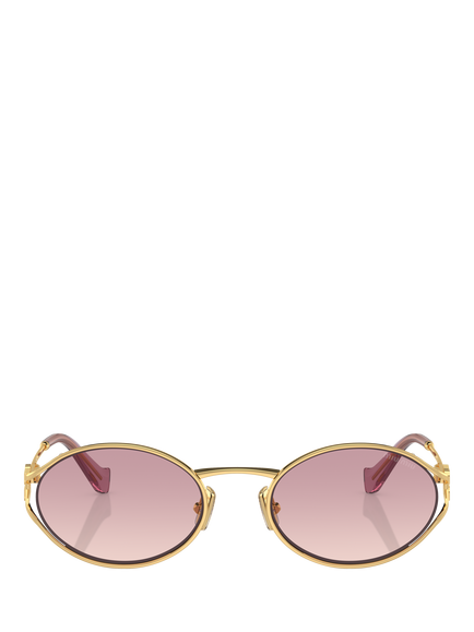 Miu Miu MU52YS Women's Oval Sunglasses, Gold/Pink - view 2, Gold/Pink