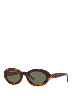 Yves Saint Laurent YS000585 Women's Oval Sunglasses, Tortoise/Green, Tortoise/Green