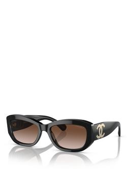CHANEL Women's Rectangular Sunglasses CH5493A, Black/Brown Gradient, Black/Brown Gradient