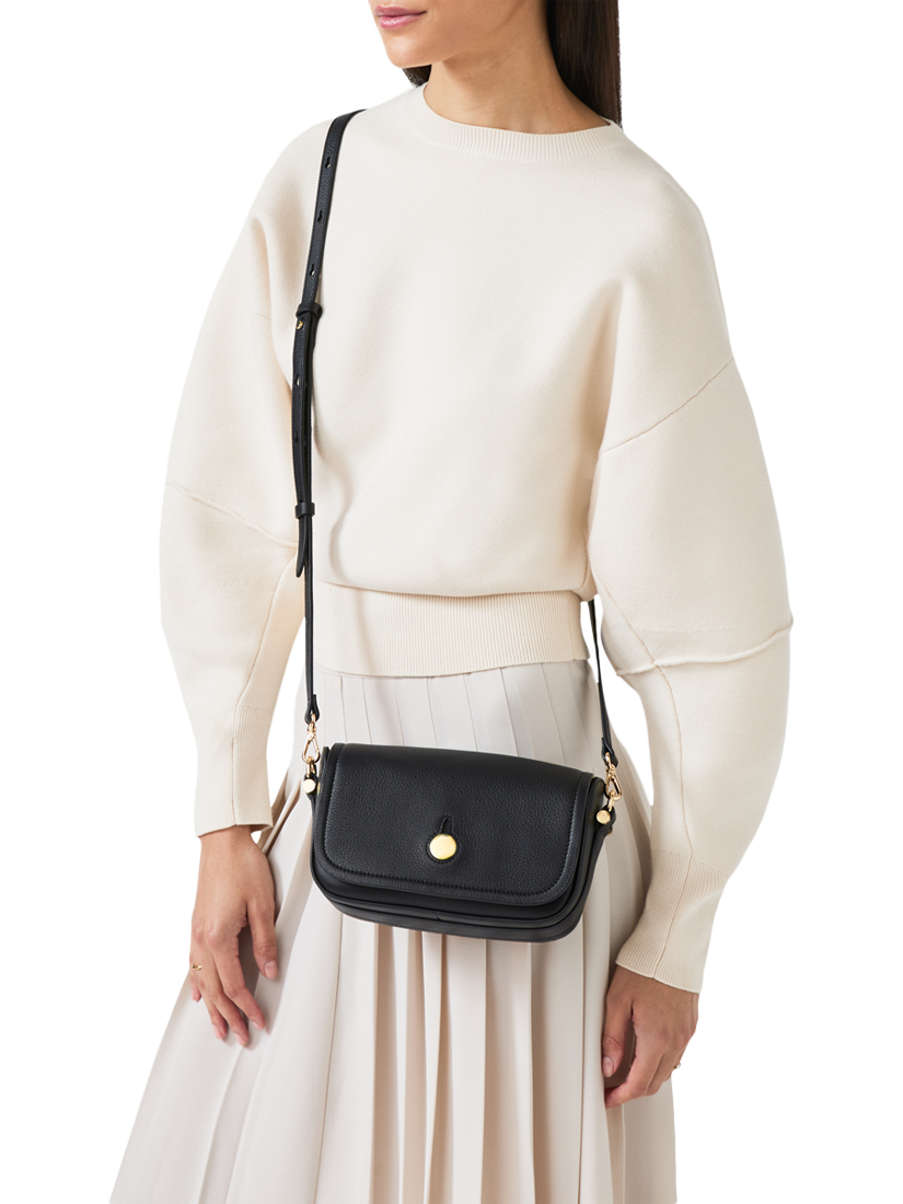 Product image 6 of 6, which shows Radley Bathurst Mews Leather Small Flap Over Cross Body Bag, Black