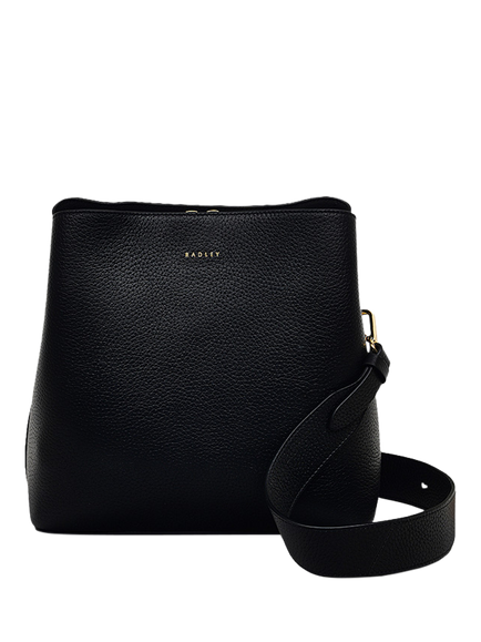 Radley Dukes Place Leather Medium Compartment Crossbody Bag, Black/Gold