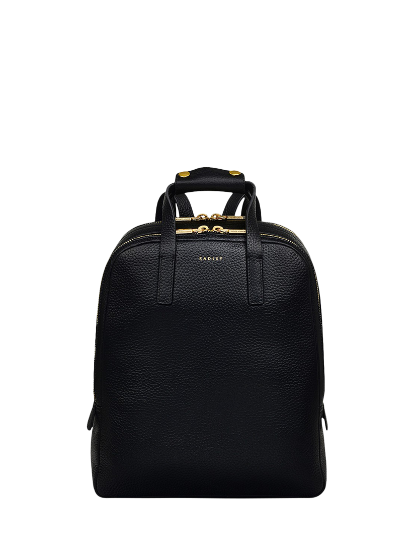 Product image 1 of 4, which shows Radley Dukes Place Leather Medium Zip Around Backpack, Black/Gold