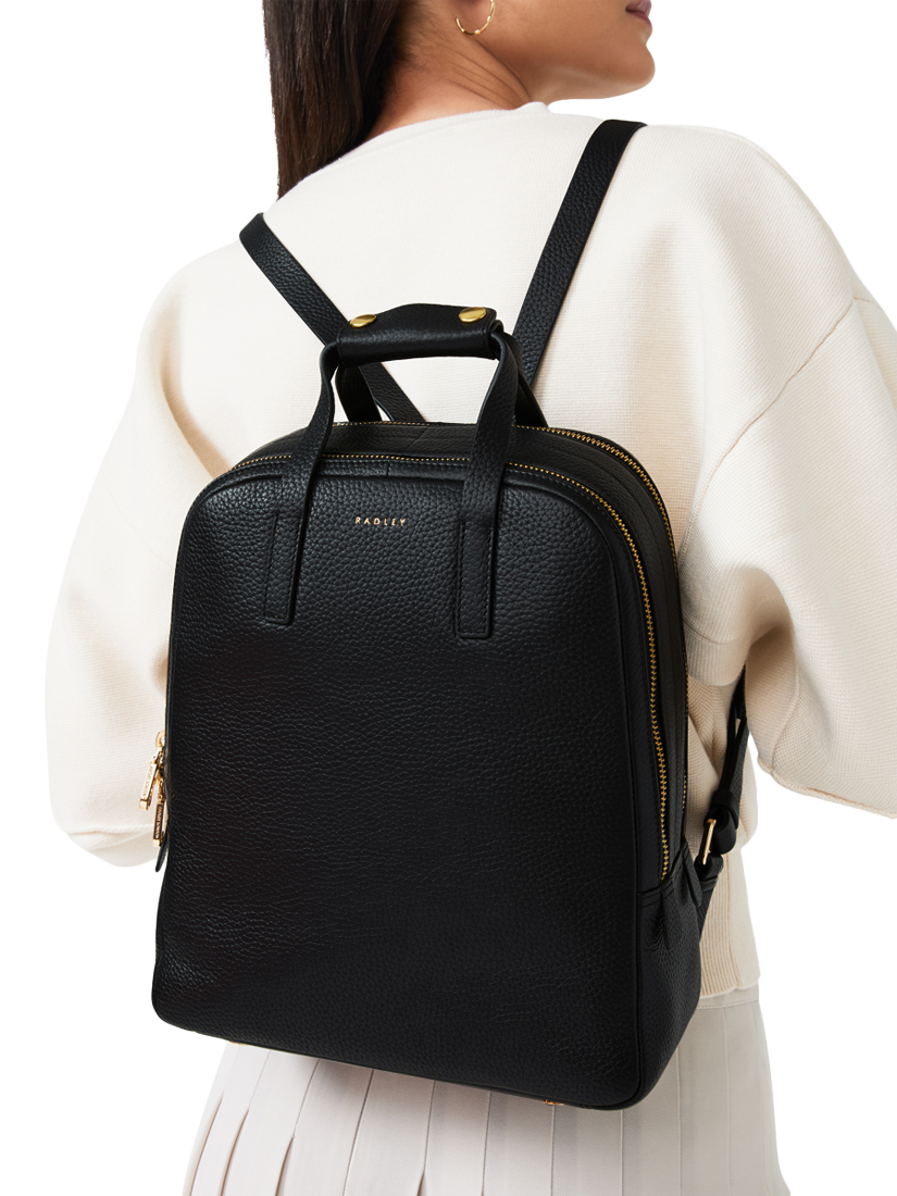 Product image 2 of 4, which shows Radley Dukes Place Leather Medium Zip Around Backpack, Black/Gold