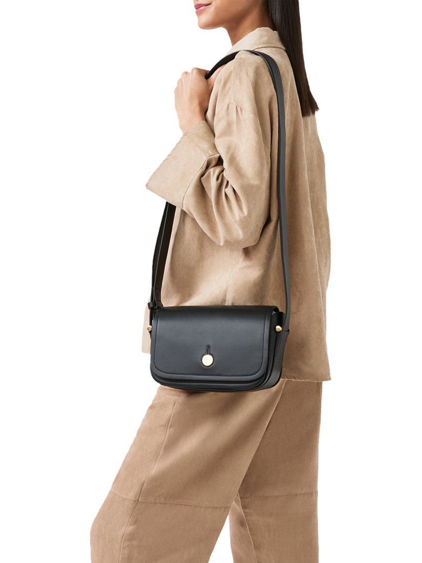 Product image 5 of 5, which shows Radley Bathurst Mews Leather Medium Flapover Crossbody Bag, Black
