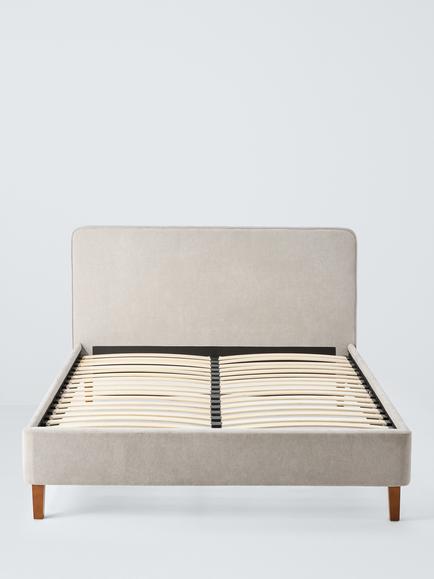 John Lewis Clyde Upholstered Bed Frame, Double - view 2, Brushed Weave Grey
