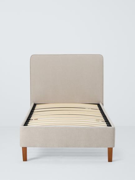 John Lewis Clyde Upholstered Bed Frame, Single - view 2, Brushed Weave Beige