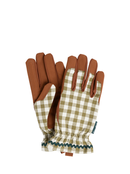Burgon & Ball Gingham Gardening Gloves, Olive, Olive