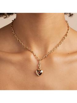 Astrid & Miyu Duo Heart Talisman Charm Necklace, Gold - view 2, Yellow Gold