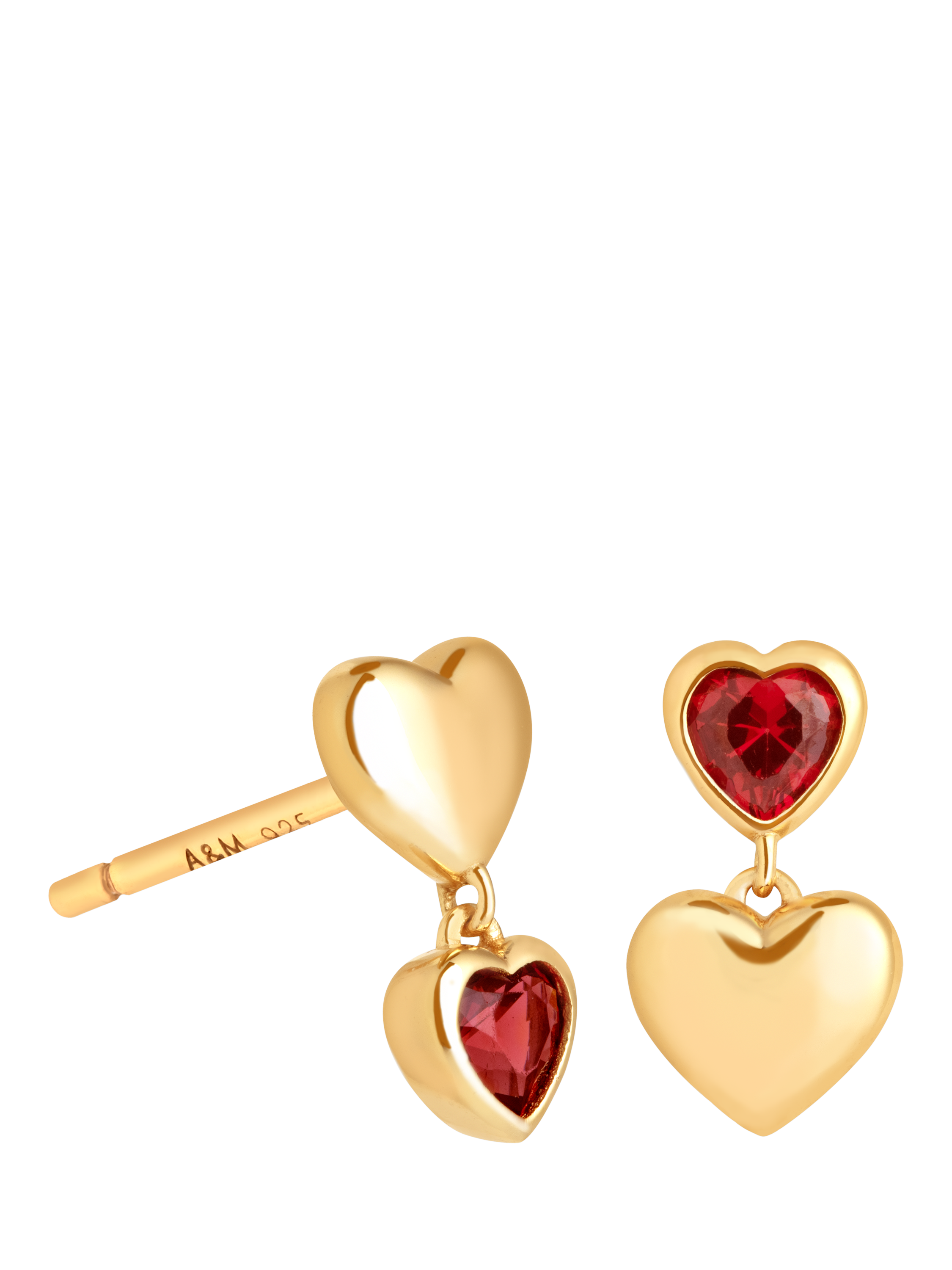 Product image 1 of 2, which shows Astrid & Miyu Gemstone Heart Drop Stud Earrings, Yellow Gold