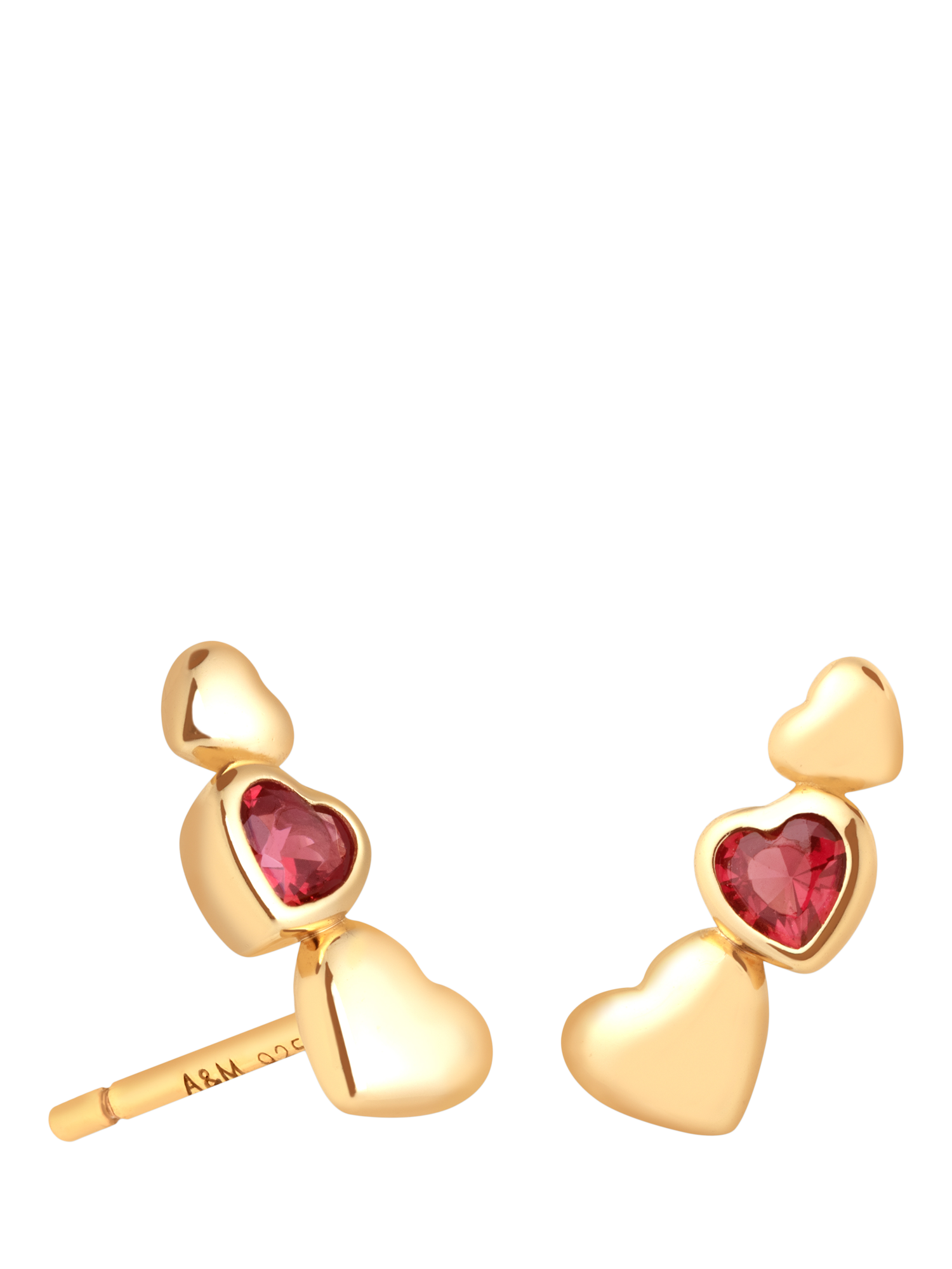 Product image 1 of 2, which shows Astrid & Miyu Gemstone Heart Climber Stud Earrings, Yellow Gold