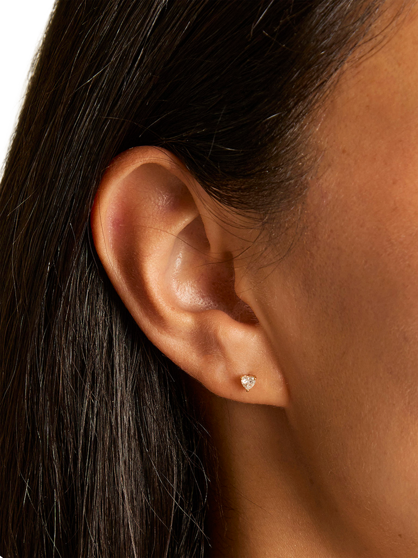 Product image 2 of 2, which shows Astrid & Miyu Heart Crystal Stud Earrings, Yellow Gold