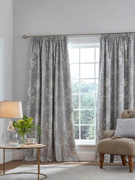Laura Ashley Josette Pair Blackout Lined Pencil Pleat Curtains, Steel, Steel
