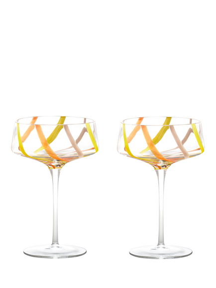 Anton Studio Designs Rio Striped Coupe Cocktail Glass, Set of 2, 300ml, Citrus, Citrus