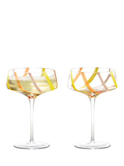 Anton Studio Designs Rio Striped Coupe Cocktail Glass, Set of 2, 300ml, Citrus - view 2, Citrus