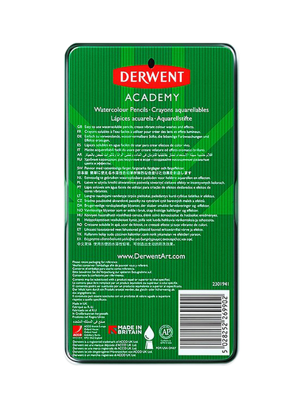 Derwent Academy Watercolour Pencils Tin, Set of 12 - view 2, Multi