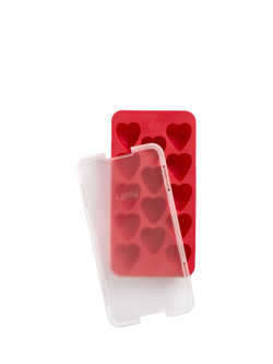 Lékué Heart Ice Cube Tray with Lid, 14 Cube, Red, Red