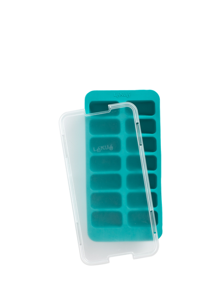 Lékué Rectangular Ice Cube Tray with Lid, 14 Cube, Turquoise, Turquoise