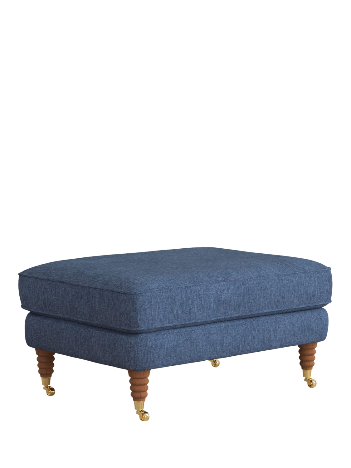 Lynden Range, Laura Ashley Lynden Footstool, Teak Leg, Bainton Midnight Navy