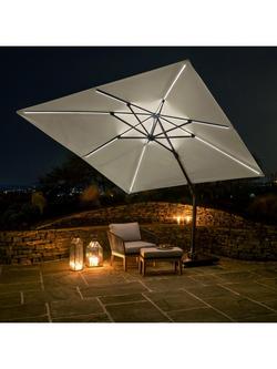 Pacific Glow Challenger T2 Square LED Light Parasol & Granite Base with Cover, 3m, Champagne - view 2, Champagne/Anthracite