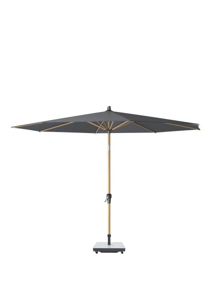 Pacific Riva Teak Wood Frame Round Parasol & Base with Cover, 3m, Anthracite, Grey