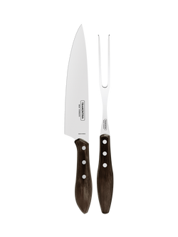 Tramontina Churrasco Stainless Steel Carving Knife & Fork Set with Polywood Handles, 2 Piece, Brown