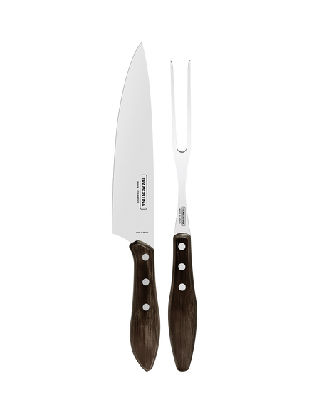 Tramontina Churrasco Stainless Steel Carving Knife & Fork Set with Polywood Handles, 2 Piece, Brown