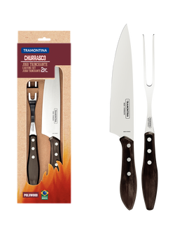 Tramontina Churrasco Stainless Steel Carving Knife & Fork Set with Polywood Handles, 2 Piece - view 2, Brown