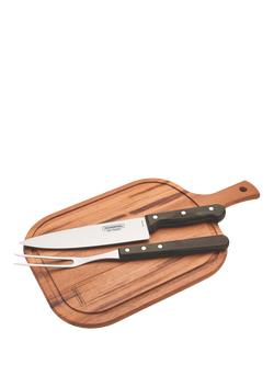 Tramontina Churrasco Stainless Steel Carving Knife & Fork Set with Board, 3 Piece, Brown