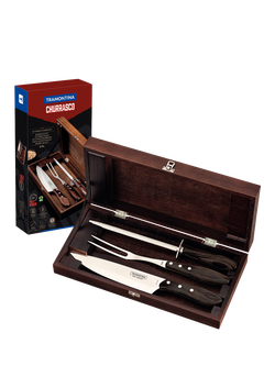 Tramontina Churrasco Stainless Steel Carving Knife & Fork Gift Set, 3 Piece - view 2, Brown