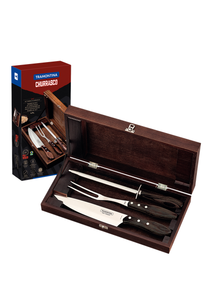 Tramontina Churrasco Stainless Steel Carving Knife & Fork Gift Set, 3 Piece - view 2, Brown