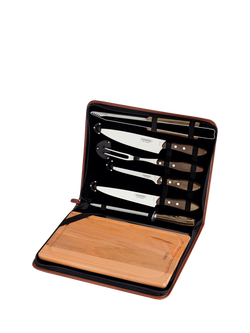 Tramontina Churrasco Stainless Steel Carving Knife & Fork Gift Set with Board, 8 Piece, Brown