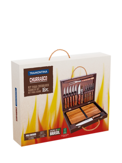 Tramontina Churrasco Stainless Steel Carving Knife & Fork BBQ Gift Set with Board, 16 Piece - view 2, Brown