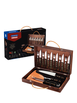 Tramontina Churrasco Stainless Steel Carving Knife & Fork BBQ Gift Set with Board, 17 Piece - view 2, Brown
