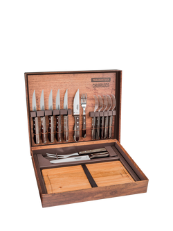 Tramontina Churrasco Stainless Steel Carving Knife & Fork Gift Set with Board, 15 Piece, Brown