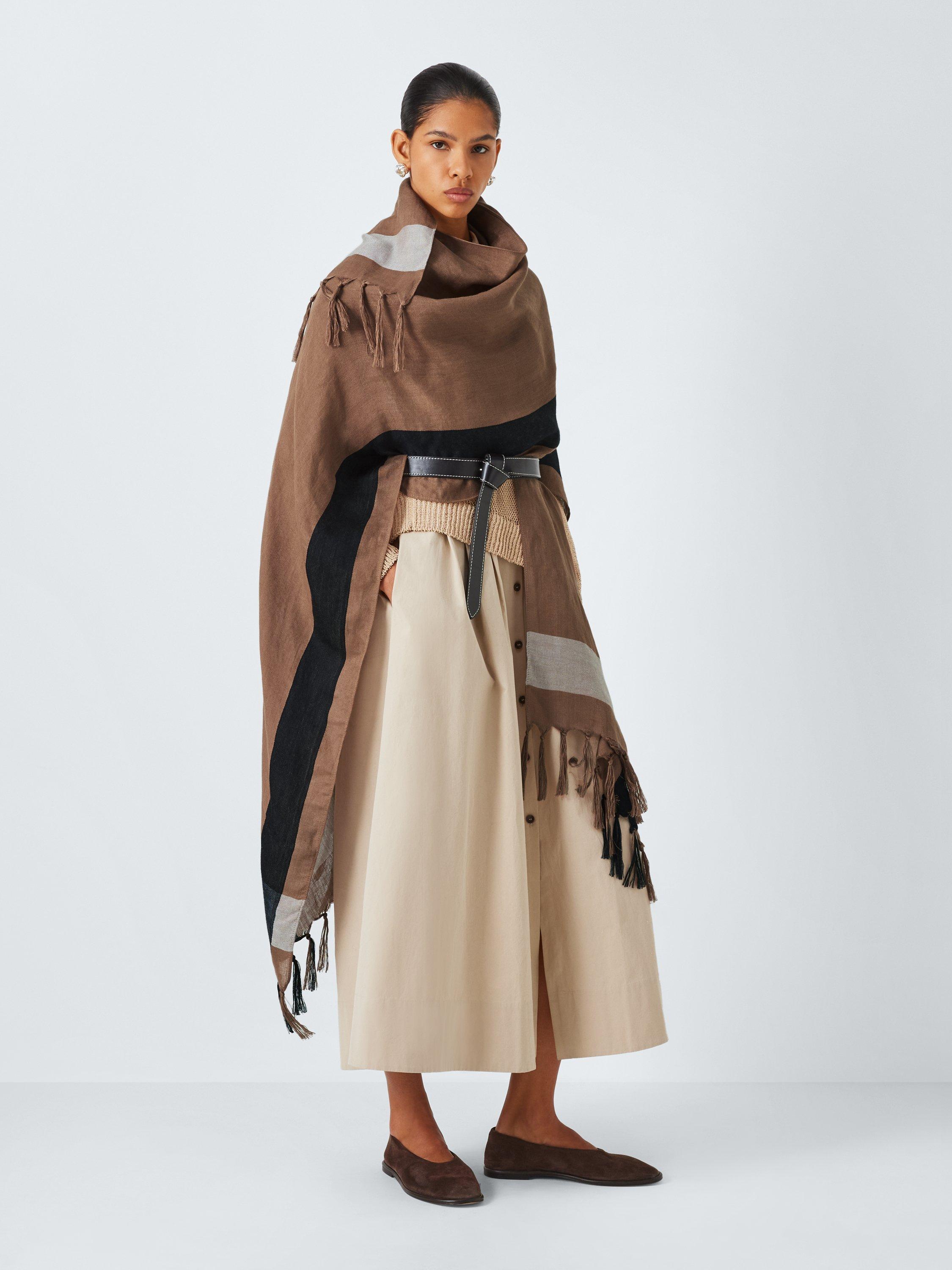 Product image 1 of 3, which shows John Lewis Border Tassel Wrap, Brown/Multi
