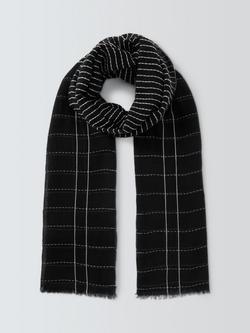 John Lewis Wool Stripe Scarf, Black - view 2, Black