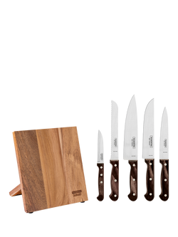 Tramontina Churrasco Stainless Steel Kitchen Knife Set with Wooden Stand, 6 Piece - view 2, Brown