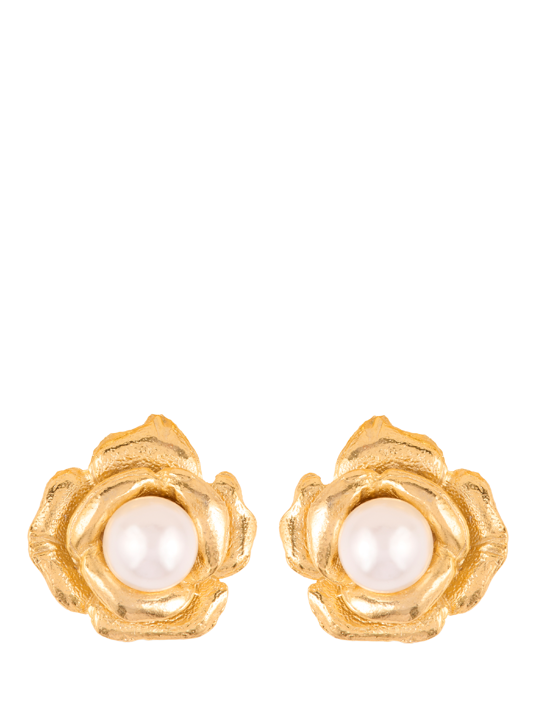 Product image 1 of 2, which shows Susan Caplan Pre-Loved Rediscovered Collection Floral Faux Pearl Clip-On Earrings, Gold