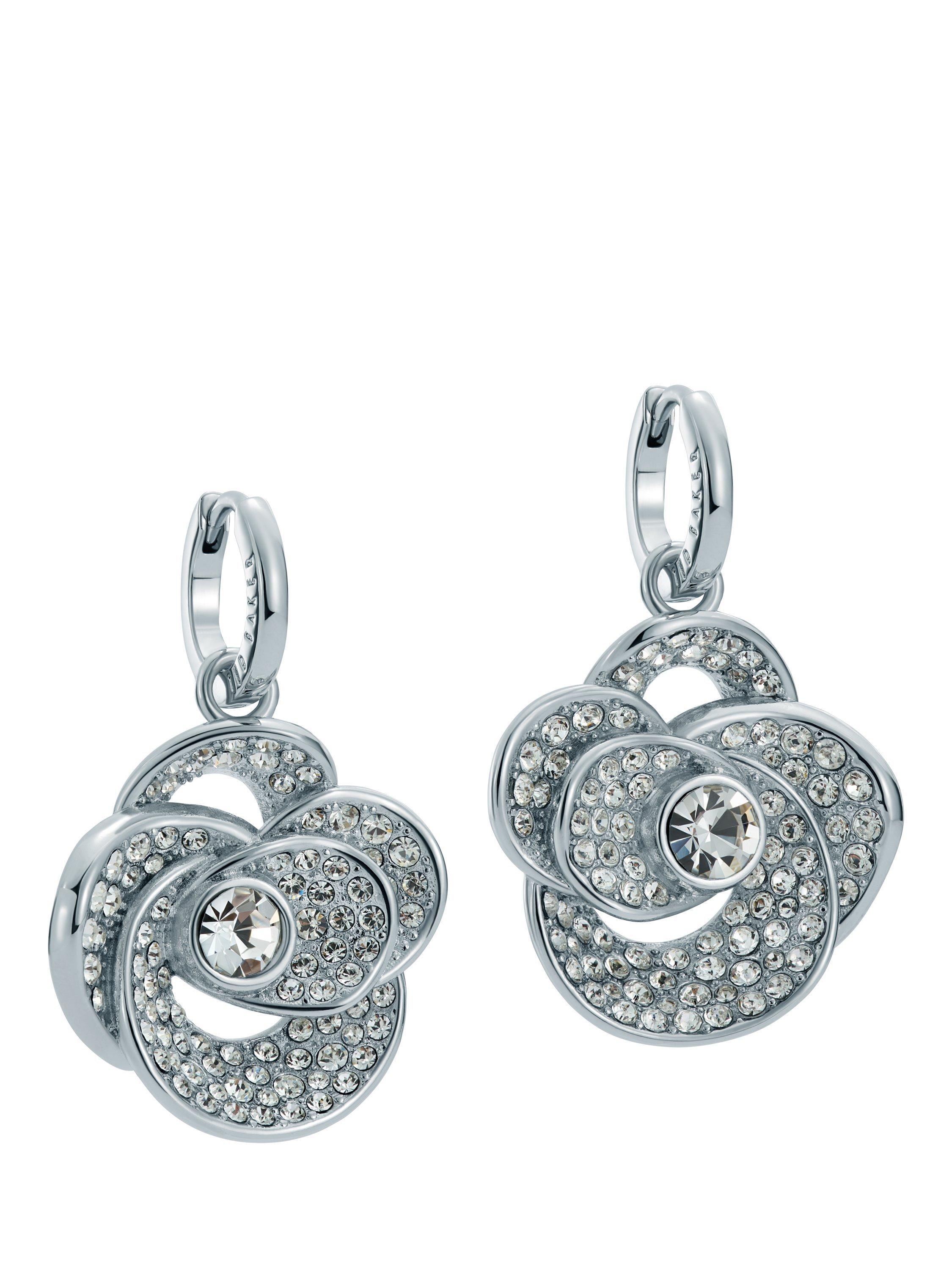 Product image 3 of 3, which shows Ted Baker Florence Crystal Flower Huggie Earrings, Silver