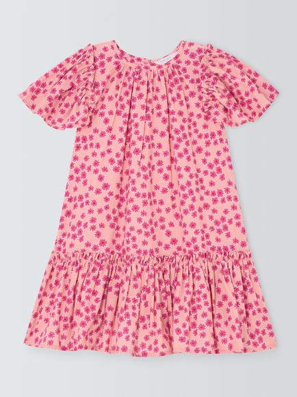 John Lewis Kids' Floral Frill Dress, Pink, Pink
