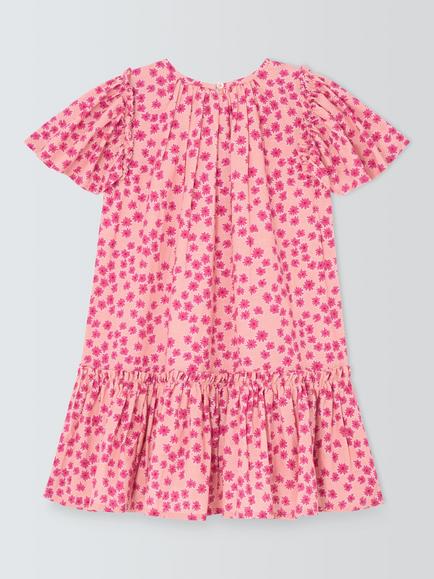 John Lewis Kids' Floral Frill Dress, Pink - view 2, Pink