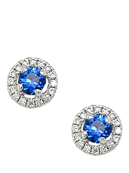 E.W Adams 18ct White Gold Diamond and Sapphire Cluster Stud Earrings, Multi