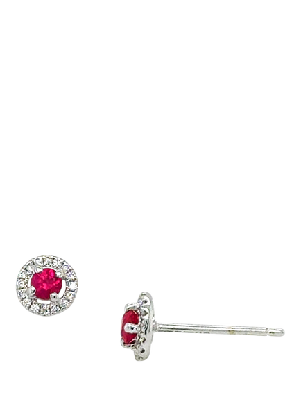 E.W Adams 18ct White Gold Diamond and Ruby Cluster Stud Earrings - view 2, Multi