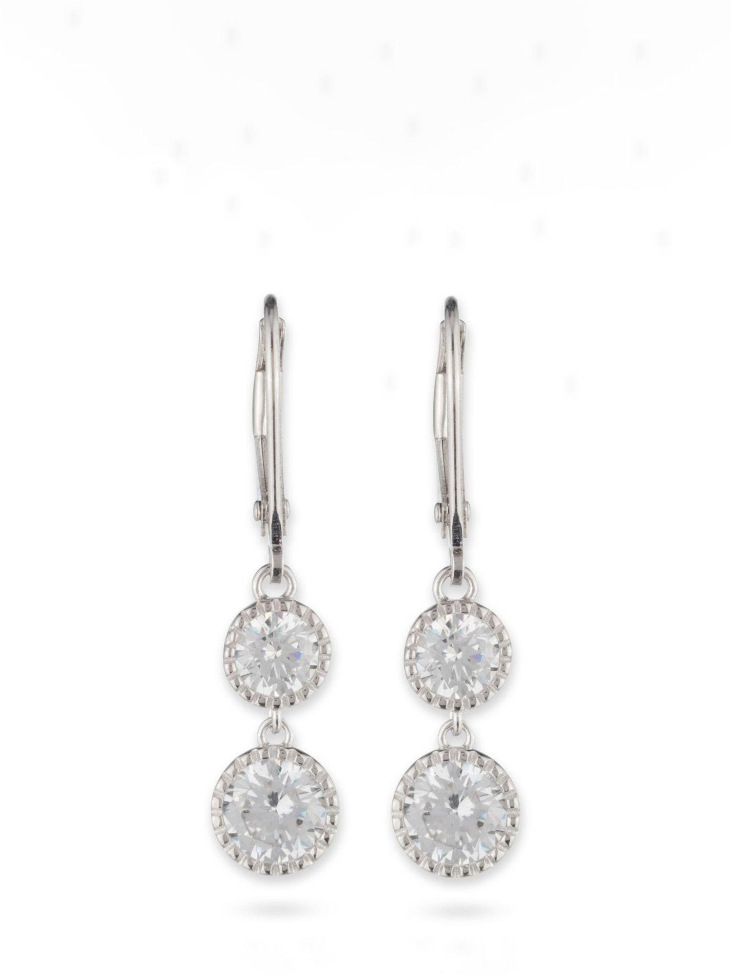 Product image 1 of 3, which shows Ralph Lauren Double Crystal Drop Earrings , Silver
